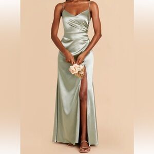 Birdy Grey Sage Green Shiny Satin Dress